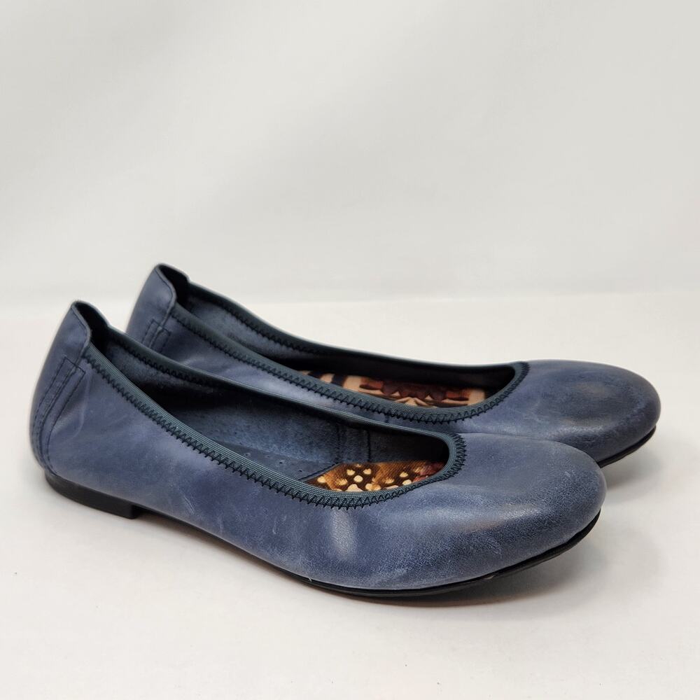 Born Julianne Blue Leather Ballet Flats Women Size 9 Wide Slip On Shoes Comfort